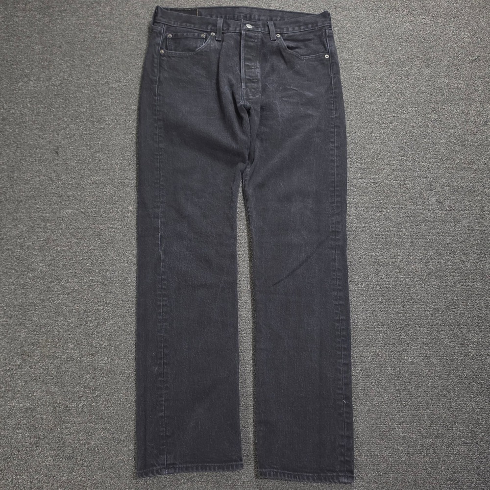 Levis 501 Original Fit Jeans Mens 34x32 Black Straight Leg Denim Button Fly 3977